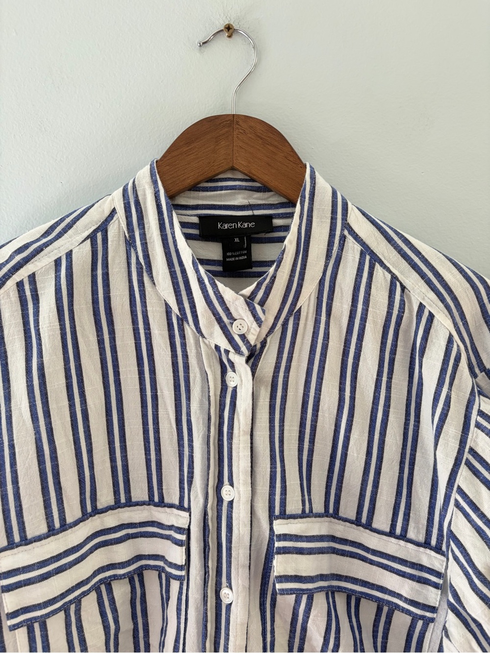 Karen Kane Cotton Striped Button Down Shirt - Picture 12 of 14